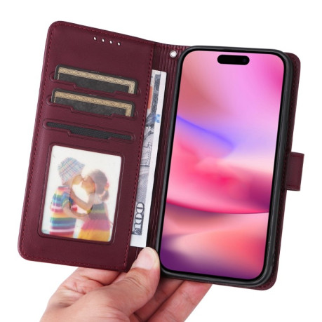 Чохол-книжка BETOPNICE BN-005 2 in 1 Detachable Imitate Genuine Leather для iPhone 16 - винно-червоний