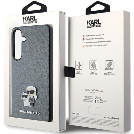 Оригинальный чехол Karl Lagerfeld Saffiano Karl &amp; Choupette Metal Pin для Samsung Galaxy S24+Plus - Gray/gray(KLHCS24MPSAKCMPG)