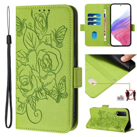 Чехол-книжка Embossed Rose RFID Anti-theft Leather для Vivo Y20 / Y20i / Y20s / Y11s / Y12s - зеленый