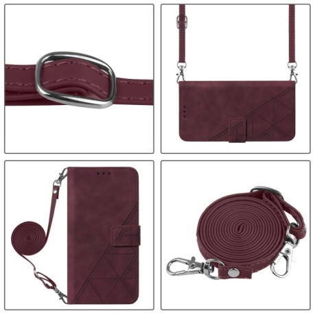 Чохол-книжка Crossbody 3D Embossed Flip Leather на Xiaomi 14T Pro - винно-червоний