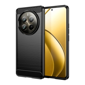 Противоударный чехол Brushed Texture Carbon Fiber на Realme 12 Pro / 12 Pro+ - черный