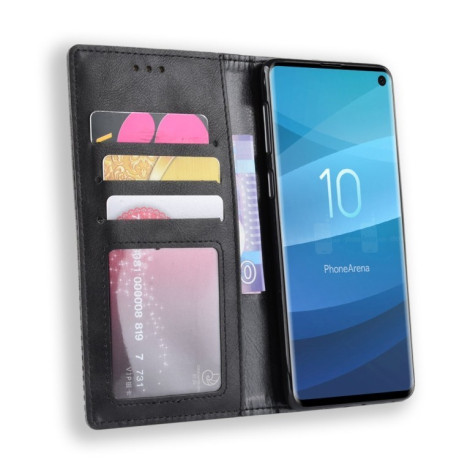 Кожаный чехол- книжка Magnetic Buckle Retro Texture на Samsung Galaxy S10/G973-черный