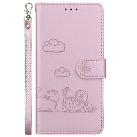 Чохол-книжка з тисненням &quot;Cute Cats&quot; та захистом від сканування RFID на Samsung Galaxy A07 4G/A06 4G/5G - золото