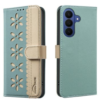 Чохол-книжка Splicing Color Hollow Flower Pattern RFID на Samsung Galaxy A37 5G — зелений