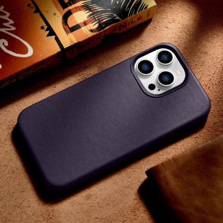 Шкіряний чохол iCarer Genuine Leather (MagSafe) для iPhone 14 Pro Max - темно-фіолетовий