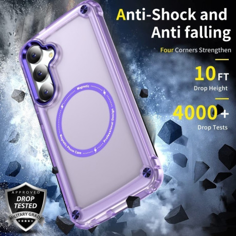 Протиударний чохол Skin Feel TPU + PC MagSafe Magnetic для Samsung Galaxy S25 5G - прозоро-фіолетовий