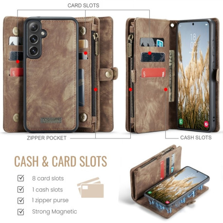Чохол-гаманець CaseMe 008 Series Zipper Style для Samsung Galaxy S24 FE 5G - коричневий
