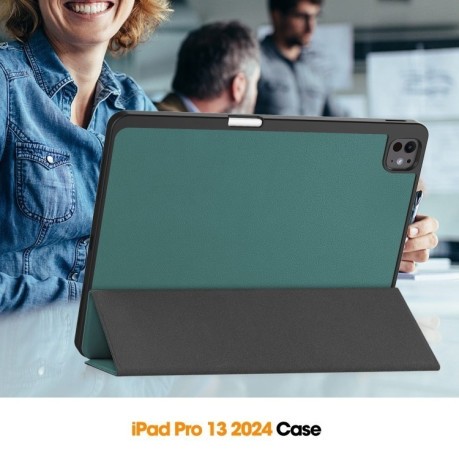 Чохол-книжка Custer Pattern Pure Color 3-Fold Holder на iPad Pro 13 2024 - зелений