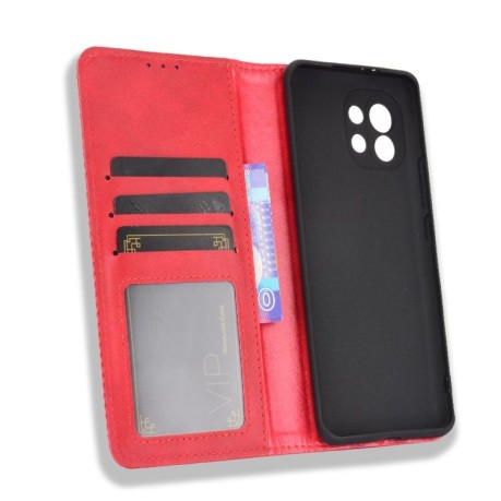 Чехол-книжка Magnetic Buckle Retro на Xiaomi Mi 11 - красный