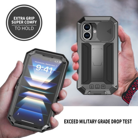Противоударный чехол R-JUST Sliding для iPhone 16  - черный