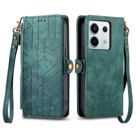 Чехол-книжка Geometric Zipper Wallet Side Buckle Leather для Redmi Note 13 Pro 4G / POCO M6 Pro 4G  - зеленый