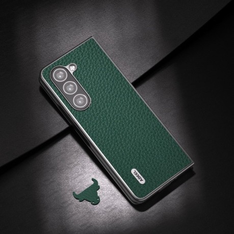 Противоударный кожаный чехол ABEEL Genuine Leather Litchi Texture для Samsung Galaxy Fold 5 - зеленый