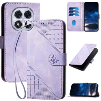 Чехол-книжка Grid Butterfly Embossed Pattern Flip Leather для Xiaomi Redmi Note 14 Pro 4G - фиолетовый