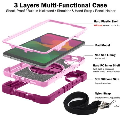 Противоударный чехол Acrylic 360 Degree Rotation Holder Leather для Redmi Pad SE 8.7 2024 - Rose Red + Pink