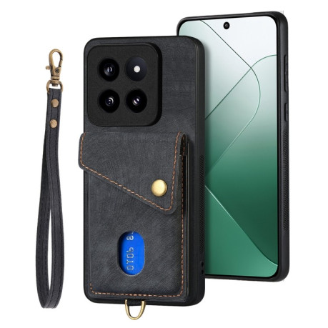 Противоударный чехол Retro Card Wallet Fold Leatherна для Xiaomi 14 Pro - черный
