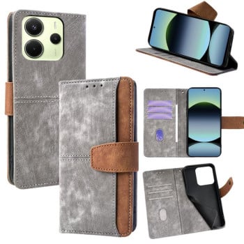 Чохол-книжка Color Stitching Skin Feel Leather RFID Blocking для Xiaomi Redmi Note 14 4G 164.84mm - сірий