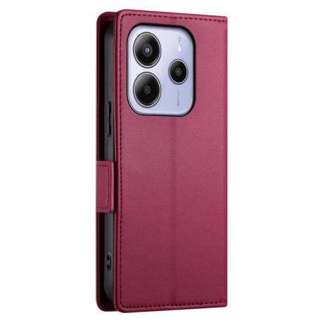 Чохол-книжка Side Buckle Magnetic Frosted Leather для Xiaomi Redmi Note 14 4G 164.84mm - винно-червоний