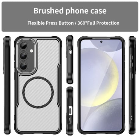 Ударозащитный чехол Carbon Fiber Texture MagSafe Translucent на Samsung Galaxy S25+ 5G - черный