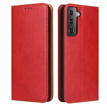 Кожаный чехол-книжка Fierre Shann Genuine leather на Samsung Galaxy S21 - красный