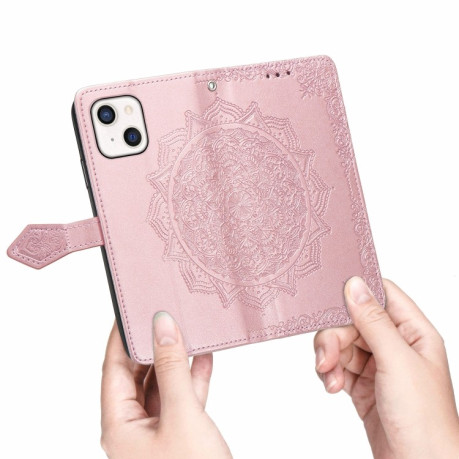 Чехол-книжка Mandala Embossing Pattern на iPhone 13 mini - розовое золото