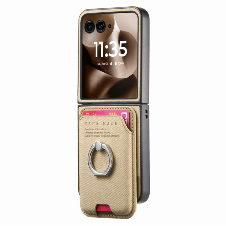 Противоударный чехол Twill Fabric Card Bag Ring Magnetic для Motorola Moto Razr 60 Ultra 5G - хаки