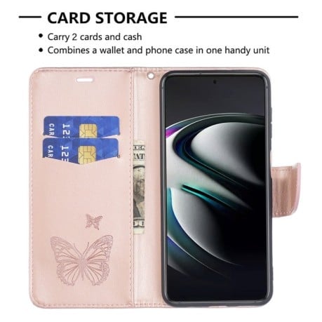 Чехол-книжка Butterflies Pattern для Samsung Galaxy S22 Ultra 5G - розовое золото