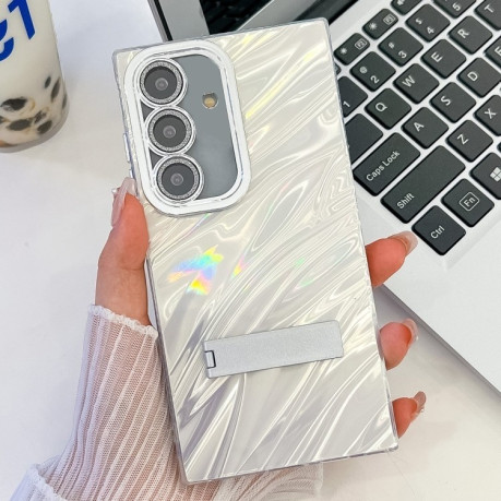 Противоударный чехол Plating Glitter Texture TPU with Lens Film для Samsung Galaxy A36 5G - White Water Ripples