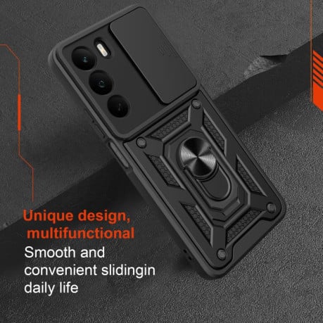 Чехол со шторкой на камеры Sliding Camshield и кармашком для карт на Realme C71 4G - зеленый