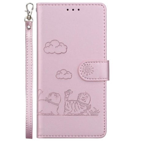Чохол-книжка Cute Cats з магнітним хлястиком+захист сканування RFID на Xiaomi Redmi 15C 5G / 4G EU 173mm / Poco C85 5G - рожеве золото