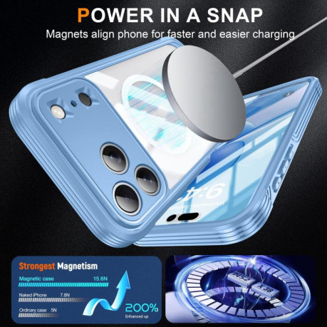 Двосторонний противоударный чехол Life Waterproof MagSafe Magnetic Rugged для iPhone 17 Pro - голубой