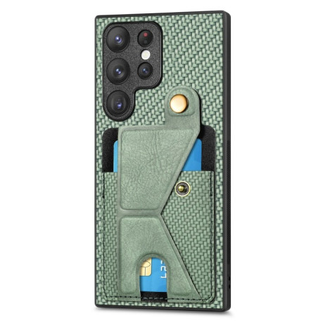 Противоударный чехол Carbon Fiber Wallet для Samsung Galaxy S23 Ultra 5G - зеленый