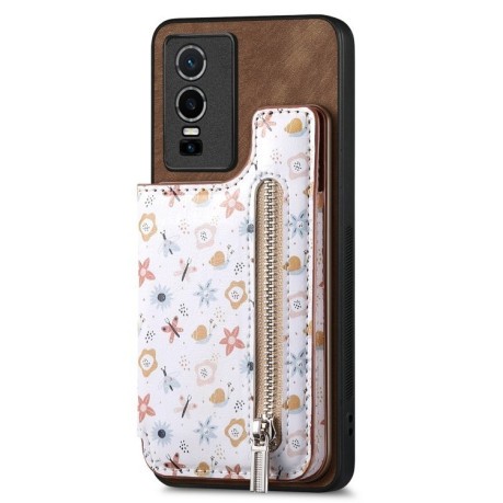 Протиударний чохол Retro Painted Zipper Wallet для Vivo Y76 5G - коричневий