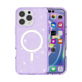 Противоударный чехол Terminator Style Glitter Powder MagSafe Magnetic для iPhone 16 Pro - фиолетовый