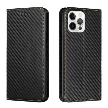 Чохол-книжка Carbon Fiber Texture Magnetic Flip для iPhone 16 Pro Max - чорний