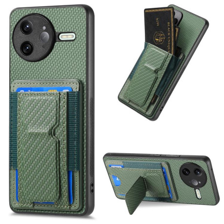 Противоударный чехол Carbon Fiber Card Bag для Xiaomi Poco F7 Ultra - зеленый
