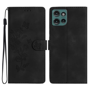 Чехол-книжка Flower Butterfly Embossing для Motorola Edge 50 5G - черный