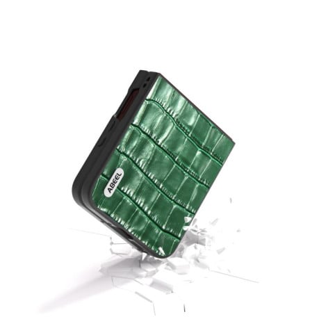 Противоударный чехол ABEEL Crocodile Texture Genuine Leather для Motorola Razr 60 Ultra - зелений