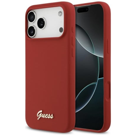 Оригинальный силиконовый чехол Guess Silicone Script Metal Logo с MagSafe на iPhone 17 Pro Max - Pink