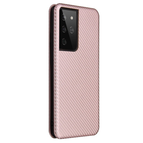 Чехол-книжка Carbon Fiber Texture на Samsung Galaxy S21 Ultra - розовый