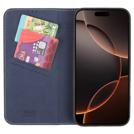 Противоударный чехол GEBEI Top-grain Horizontal Flip Leather для iPhone 16 Pro - синий