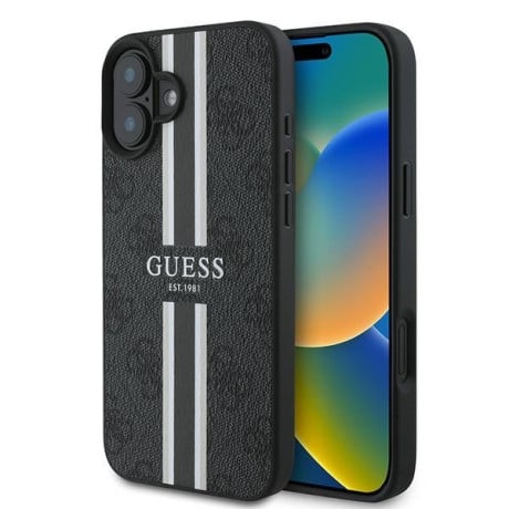 Оригінальний чохол Guess 4G Printed Stripes MagSafe для iPhone 16 Plus - black