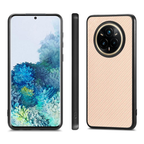 Противоударный чехол Carbon Fiber Texture Leather для Realme 14 Pro+ - хаки