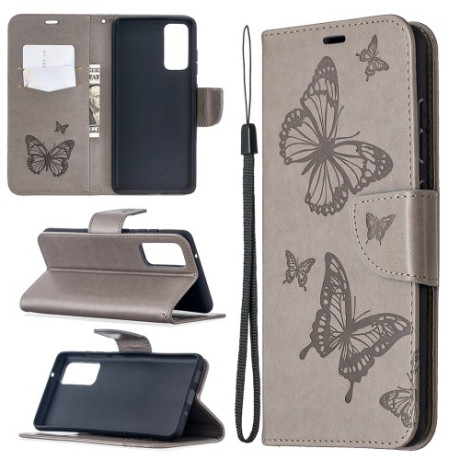 Чехол-книжка Butterflies Pattern на Samsung Galaxy S20 FE - серый