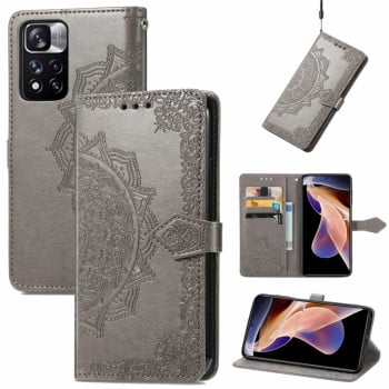 Чохол-книжка Lucky Clover Halfway Mandala Embossing Pattern на Xiaomi Redmi Note 11 Pro 5G (China)/11 Pro+ - сірий