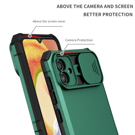 Противоударный чехол Stereoscopic Holder Sliding для Samsung Galaxy A04 4G - темно-зеленый