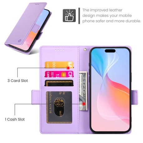 Чехол-книжка Side Buckle Magnetic Frosted Leather для iPhone 16 Pro - фиолетовый
