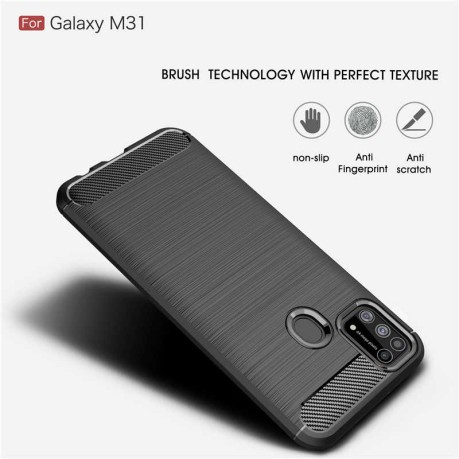 Чехол Brushed Texture Carbon Fiber на Samsung Galaxy M31 - красный