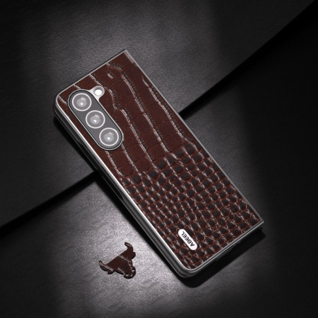 Протиударний шкіряний чохол ABEEL Genuine Leather Crocodile Patternr для Samsung Galaxy Fold 5 - кавовий