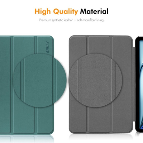 Чехол ENKAY Tri-fold Custer Texture Leather Smart для Xiaomi Pad 7 / 7 Pro - зеленый