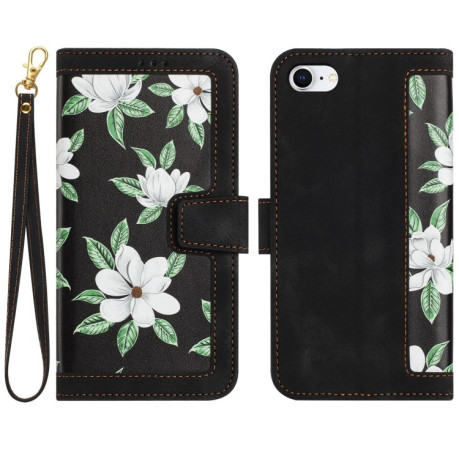 Чехол-книжка Floral Pattern Leather для iPhone 16e - черный